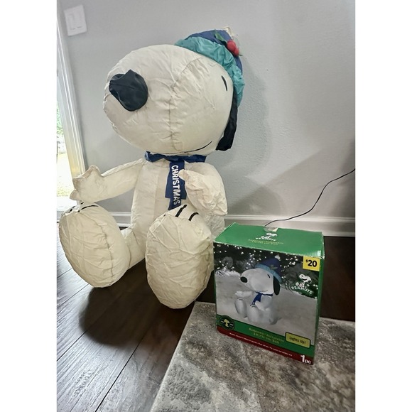 Gemmy Other - Rare Gemmy 3 Ft Snoopy Peanuts Airblown Inflatable W/ Blue Scarf & Hat Christmas